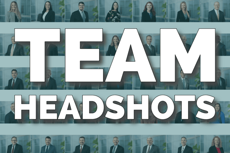 Header for a blog post about team headshots featuring 35 individual headshots.